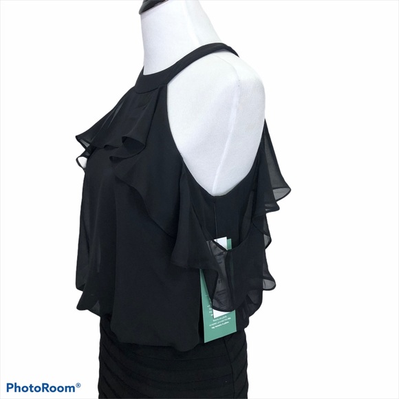 Scarlett halter neck chiffon tiered bodice back zip black dress size 8T - Picture 4 of 11